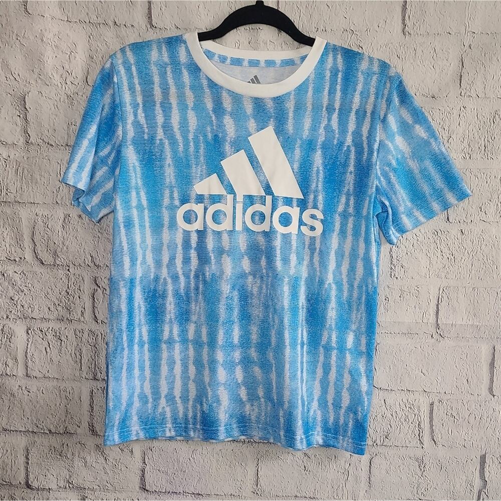 Adidas Sky Rush Blue Tie Dye Logo Boys Tee SZ M